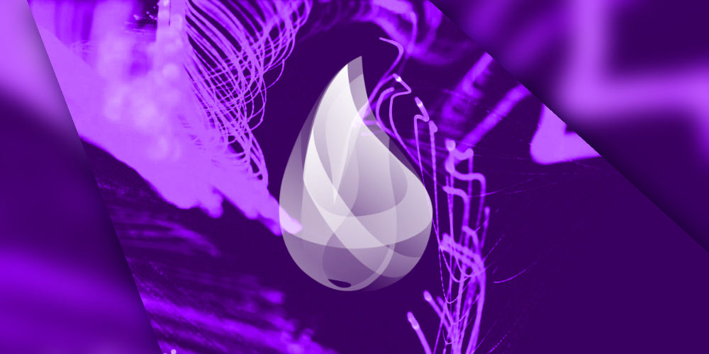 Elixir logo on abstract purple background